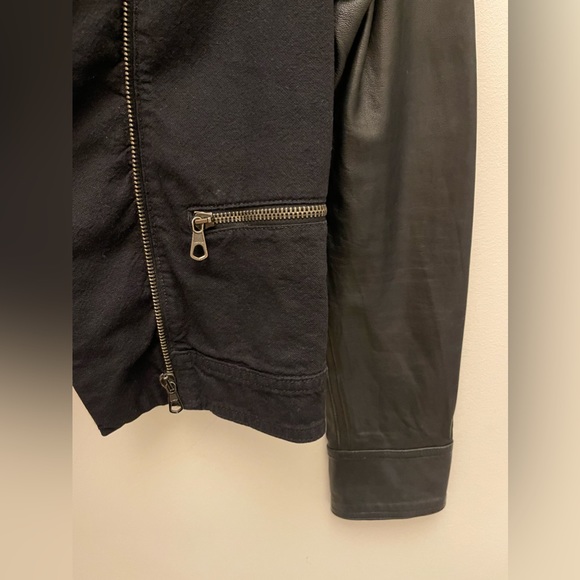 rag & bone Denim Moto Jacket with Leather Sleeves, Black, Extra Small - Picture 6 of 9